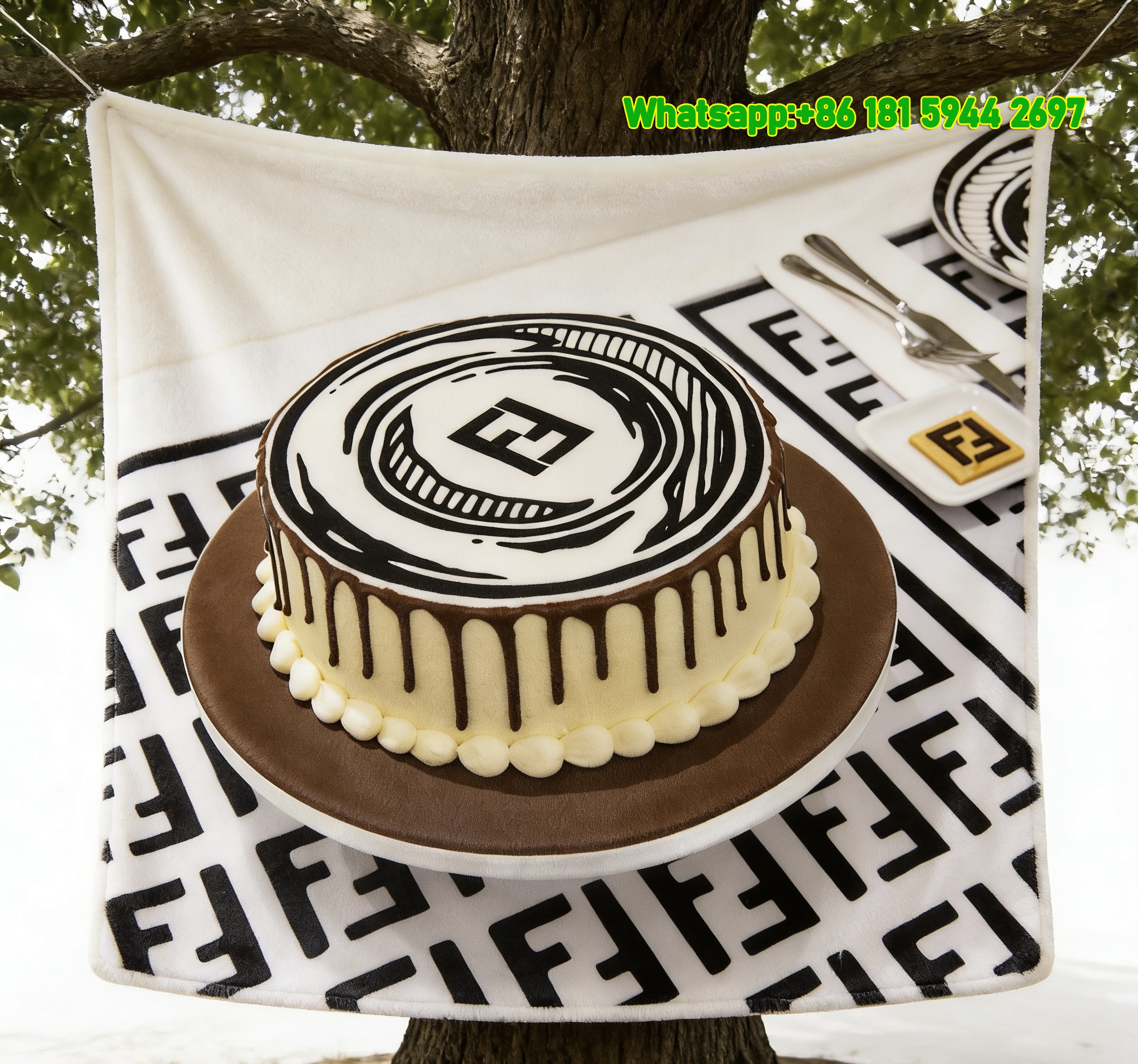 Fendi FF Logo Cake Print Flannel Sofa Throw Blanket – Sweet IMG_9389